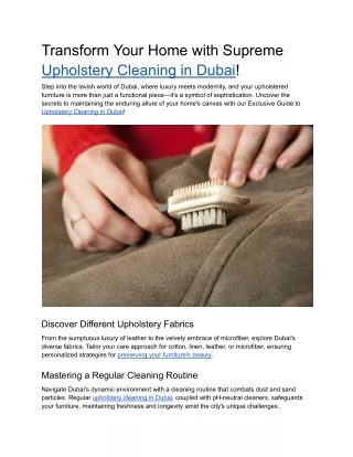 Transform Your Home with Supreme Upholstery Cleaning in Dubai!