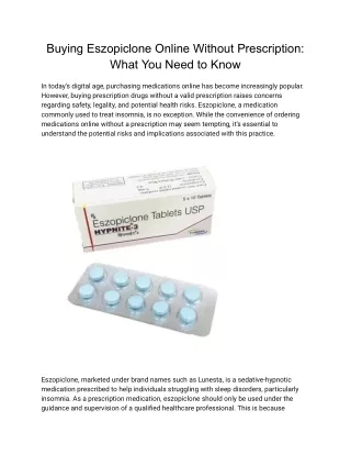Buying Eszopiclone Online Without Prescription_ What You Need to Know