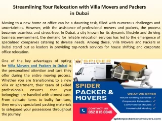 Streamlining Your Relocation with Villa Movers and Packers in Dubai