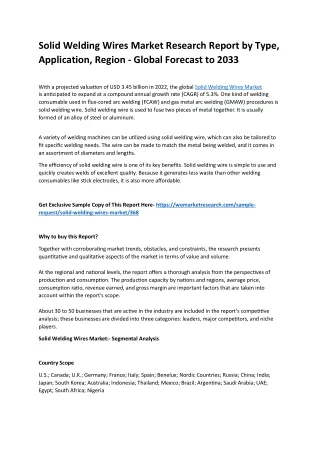 Solid Welding Wires Market, analysis, share, size, Forecast 2024- 2033