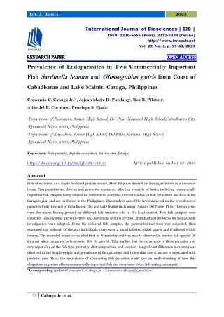 Prevalence of Endoparasites in Two Commercially Important Fish Sardinella lemuru