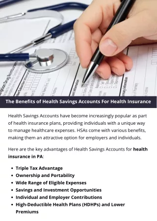 The Benefits of Health Savings Accounts For Health Insurance