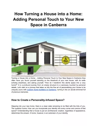 How Turning a House into a Home_ Adding Personal Touch to Your New Space in Canberra