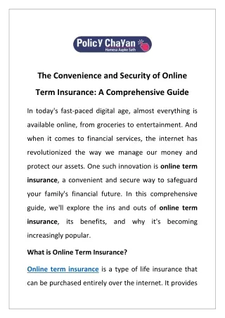 The Convenience and Security of Online Term Insurance: A Comprehensive Guide