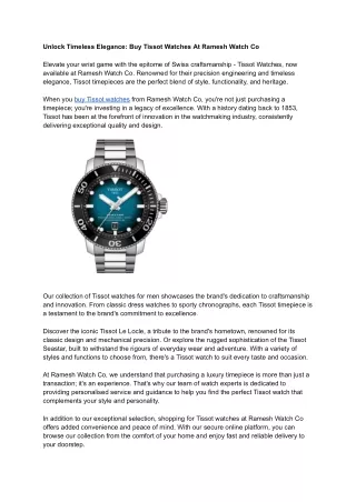 Unlock Timeless Elegance Buy Tissot Watches At Ramesh Watch Co