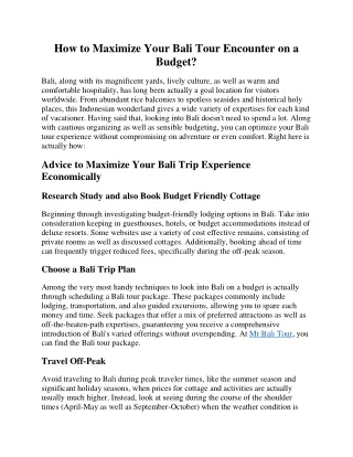 How to Maximize Your Bali Tour Encounter on a Budget