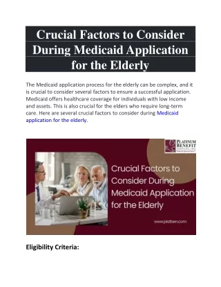 Crucial Factors to Consider During Medicaid Application for the Elderly