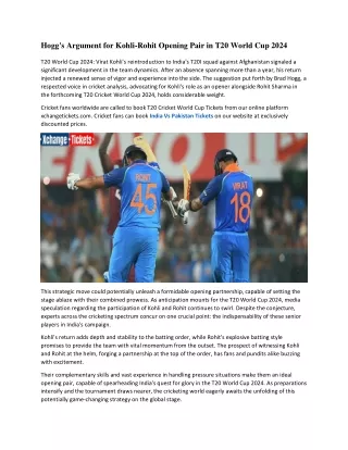 Hogg's Argument for Kohli-Rohit Opening Pair in T20 World Cup 2024
