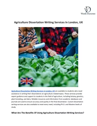 Agriculture Dissertation Writing Services In London, UK