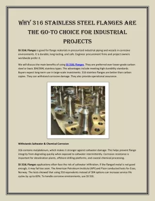 Why 316 Stainless Steel Flanges Are the Go-To Choice for Industrial Projects