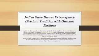 Indian Saree Denver Extravaganza Dive into Tradition with Omnama Fashions