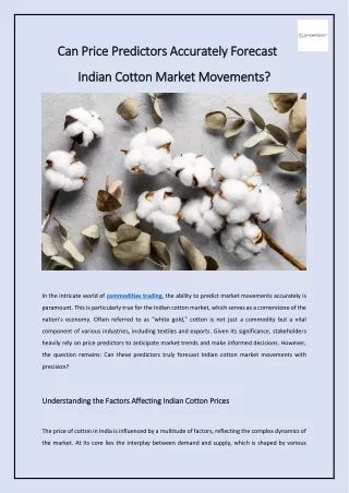 Can Price Predictors Accurately Forecast Indian Cotton Market Movements
