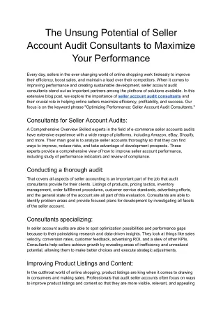 The Unsung Potential of Seller Account Audit Consultants to Maximize Your Performance - Google Docs