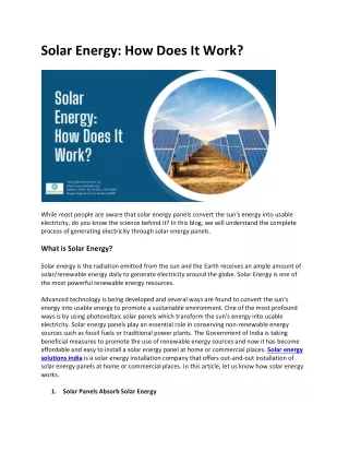 Solar Energy How Does It Work