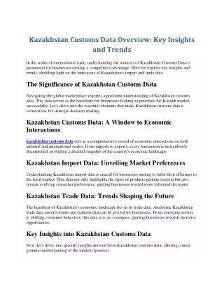 Kazakhstan Customs Data Overview