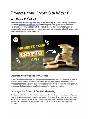 Promote Your Crypto Site With 10 Effective Ways