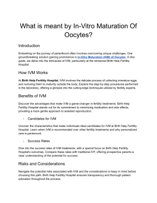 What is meant by In-Vitro Maturation Of Oocytes_