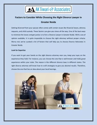 Factors to Consider While Choosing the Right Divorce Lawyer in Greater Noida