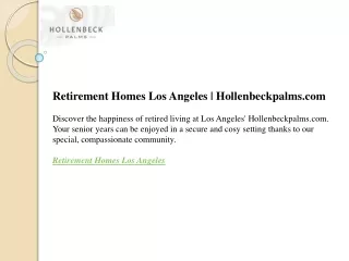 Retirement Homes Los Angeles  Hollenbeckpalms.com