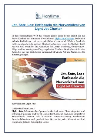 Jet, Satz, Los Entfesseln die Nervenkitzel von Light Jet Charter