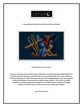 A Comprehensive Guide to Lotus365 Customer Care Number