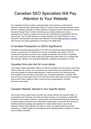 Canadian SEO Specialists Will Pay Attention to Your Website - Google Docs