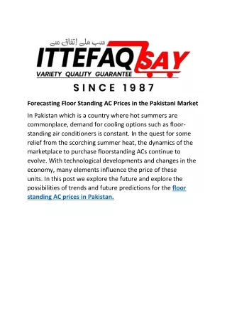 Forecasting Floor Standing AC Prices in the Pakistani Market