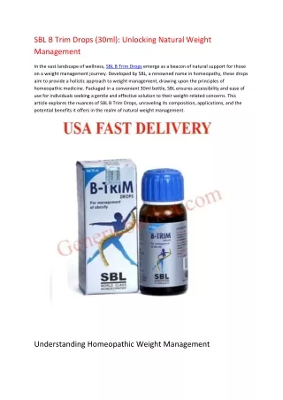 SBL B Trim Drops (30ml): Unlocking Natural Weight Management