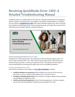 Resolving QuickBooks Error 1402 A Detailed Troubleshooting Manual