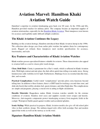 Aviation Marvel Hamilton Khaki Aviation Watch Guide