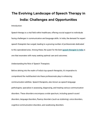 speech therapist in India