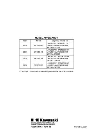 2003 Kawasaki ZR1000-A1 Service Repair Manual