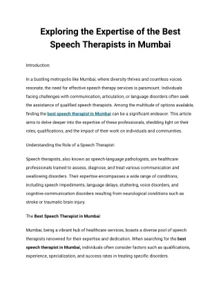 best speech therapist in Mumbai