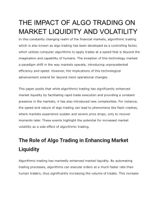 THE IMPACT OF ALGO TRADING ON MARKET LIQUIDITY AND VOLATILITY