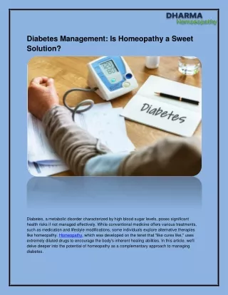 Diabetes Management: Is Homeopathy a Sweet Solution?