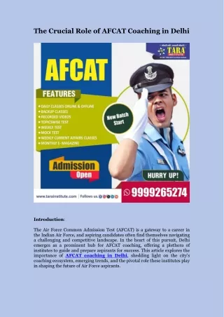 The Crucial Role of AFCAT Coaching in Delhi