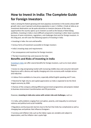 Investing in India: A Guide for Foreigners