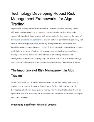 Technology Developing Robust Risk Management Frameworks for Algo Trading