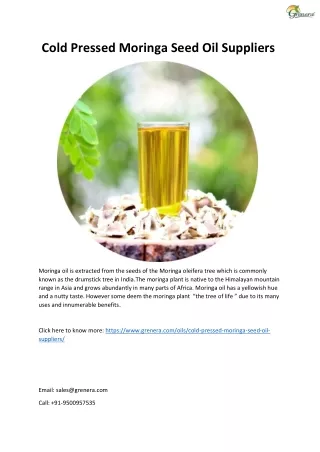 Cold Pressed Moringa Seed Oil Suppliers