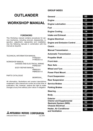 2003 Mitsubishi Outlander Service Repair Manual