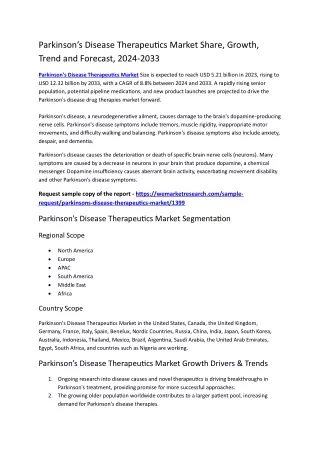 Parkinson’s Disease Therapeutics Market Share, Growth, Trend and Forecast, 2024-