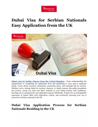 Dubai Visa for Serbian Nationals Easy Application from the UK