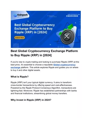 Best Global Cryptocurrency Exchange Platform to Buy Ripple (XRP) in [2024]