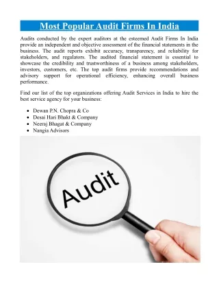 Most Popular Audit Firms In India