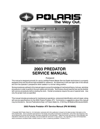 2003 Polaris Predator 500 Service Repair Manual