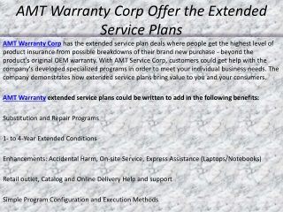 AMT Warranty Corp Offer the Extended Service Plans