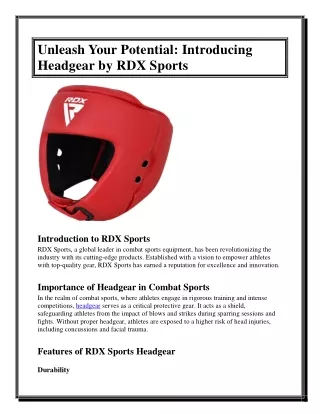 Unleash Your Potential Introducing Headgear by RDX Sports