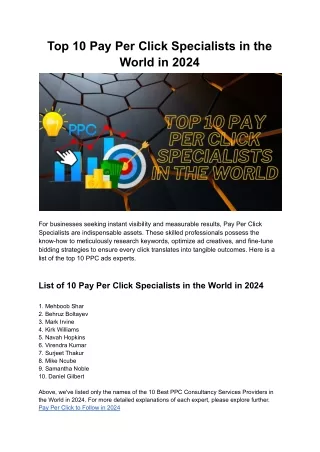 Top 10 Pay Per Click Specialists in the World