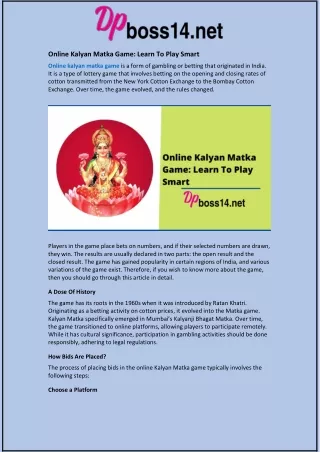 Online Kalyan Matka Game: Learn To Play Smart