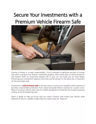 Secure Your Investments with a Premium Vehicle Firearm Safe
